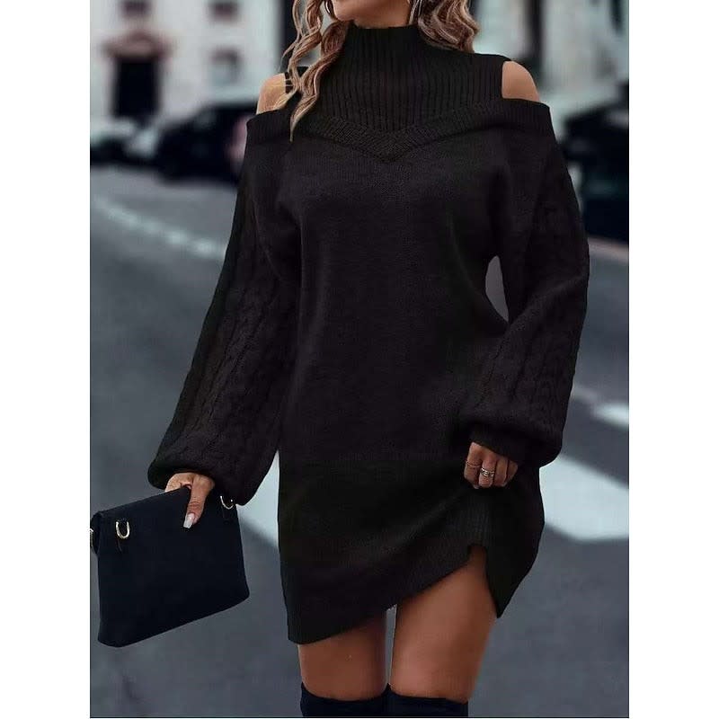 Karen Cold Shoulder Turtleneck Sweater Dress_15