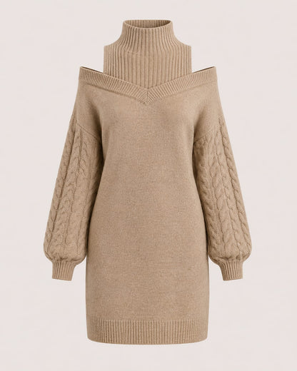 Karen Cold Shoulder Turtleneck Sweater Dress_2