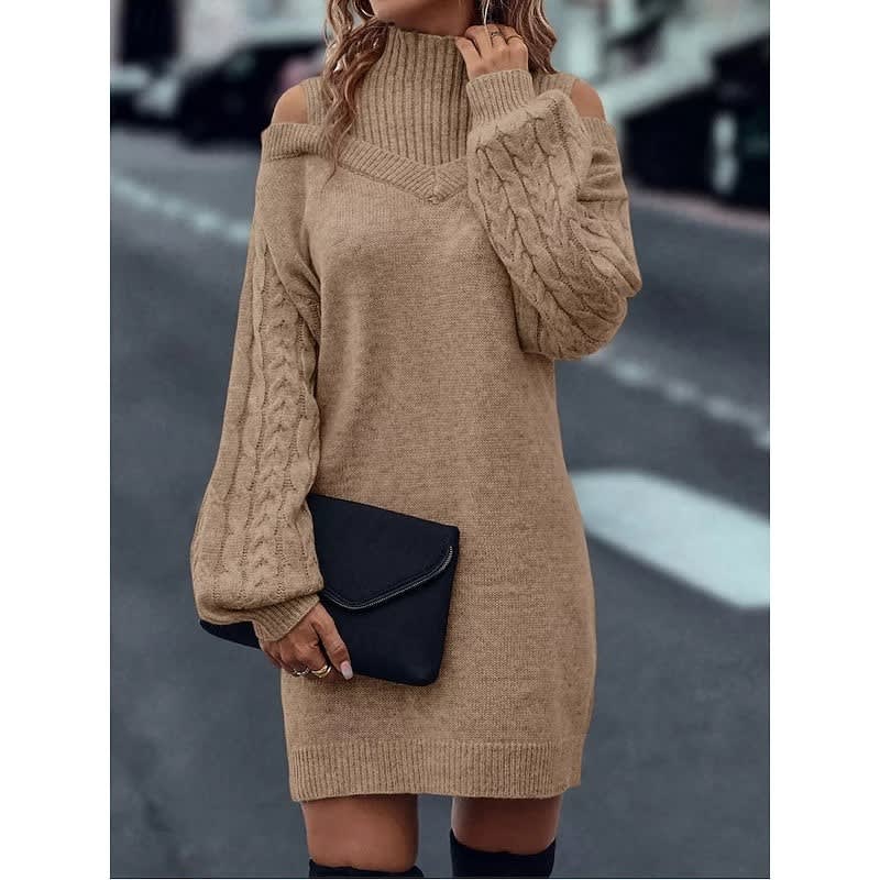 Karen Cold Shoulder Turtleneck Sweater Dress_6