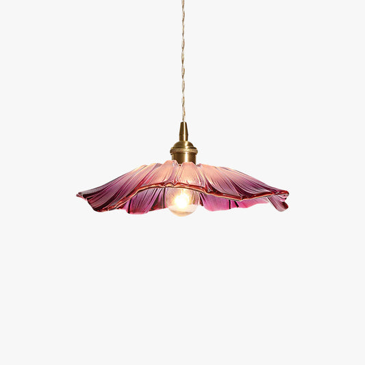 Flower Petal Glass Pendant Light Scalloped Shade Brass Pink Vintage