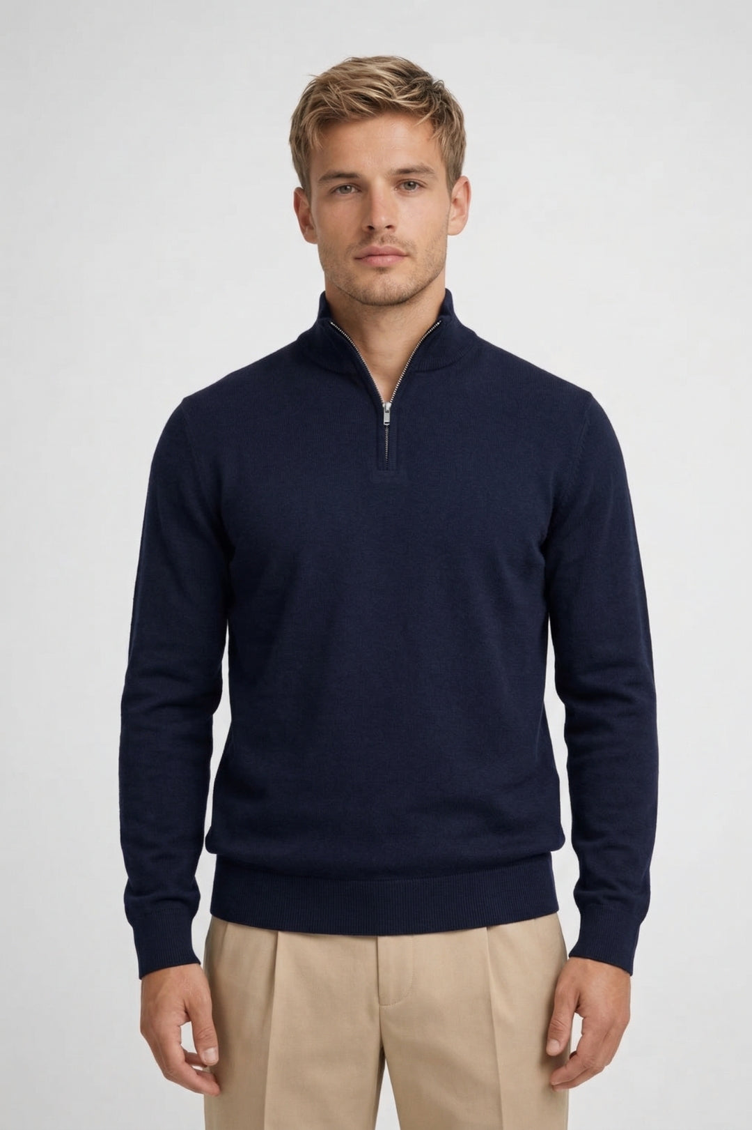 Heren Trui Slimfit met Halve Rits