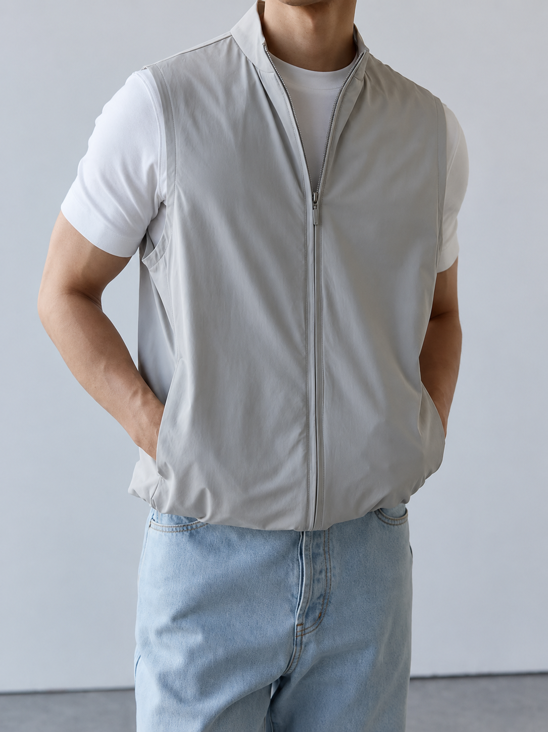 Heren Bodywarmer Mouwloos met Staande Kraag en Rits