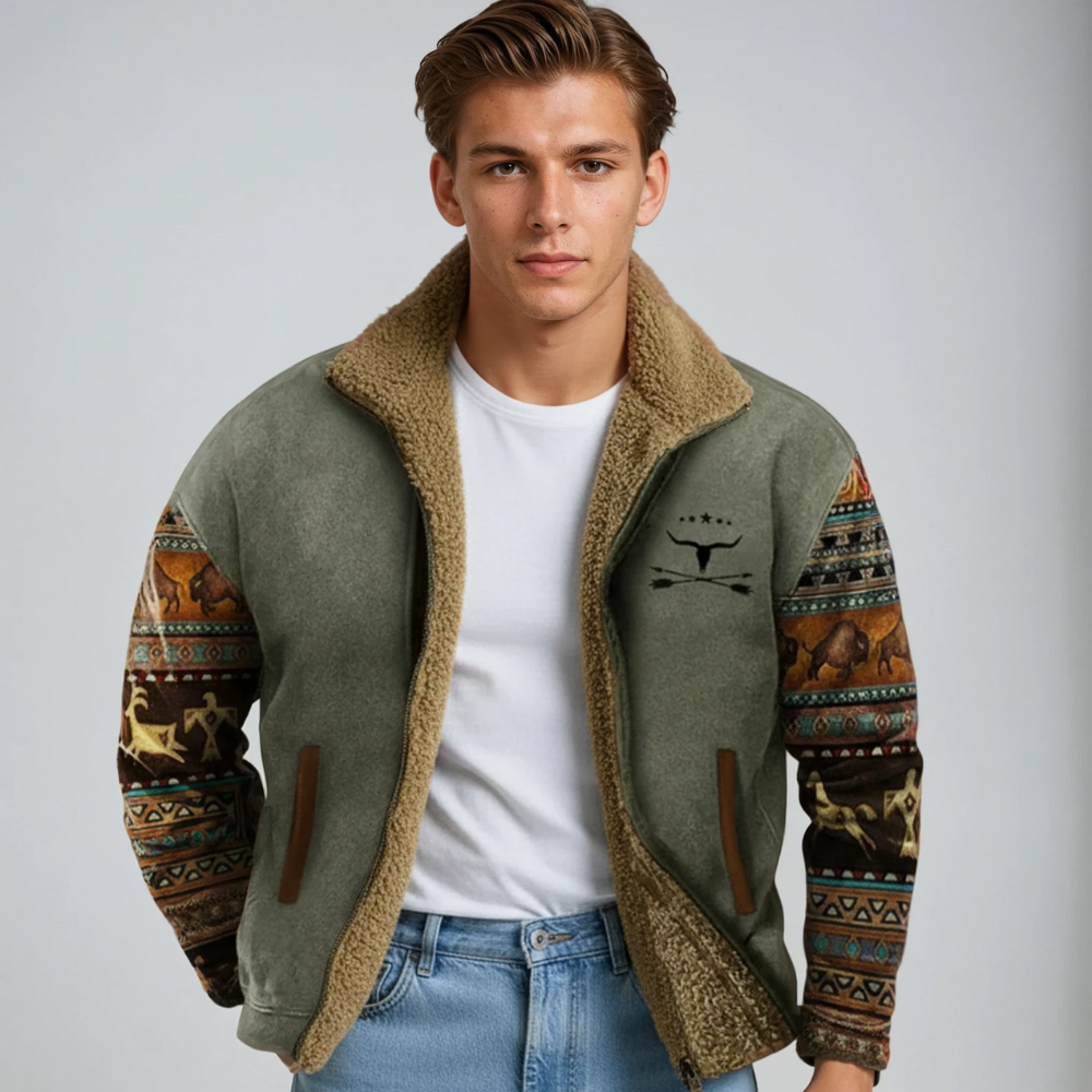 Heren Winterjas Vintage Design – Warme Gevoerde Jas met Hoge Kraag