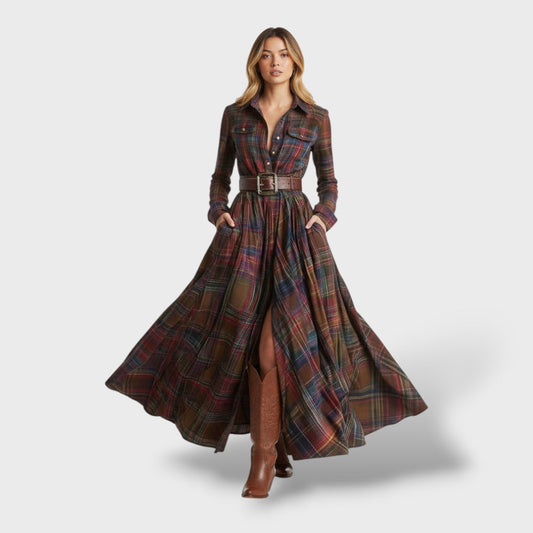 Dames Blousejurk Geruit met Lange Mouwen