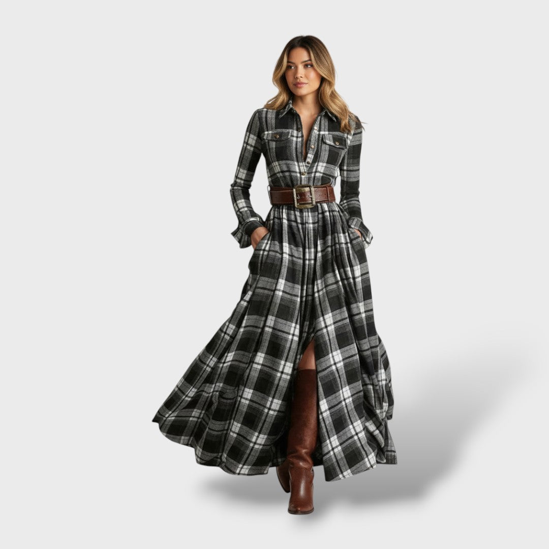 Dames Blousejurk Geruit met Lange Mouwen
