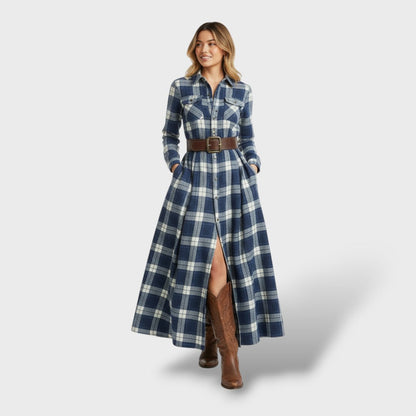 Dames Blousejurk Geruit met Lange Mouwen