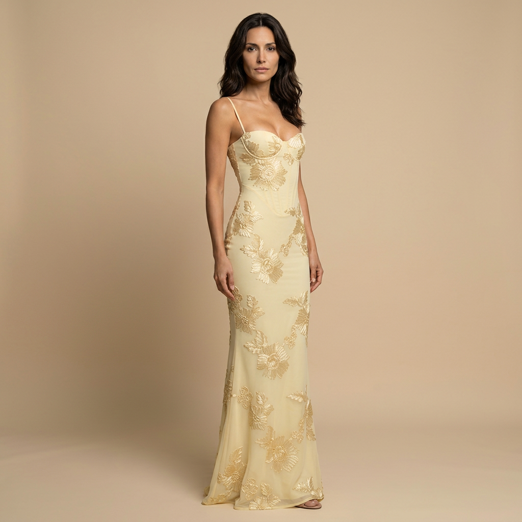Gala Jurk Zeemeermodel met Corset en 3D Bloemenapplicaties op Tule