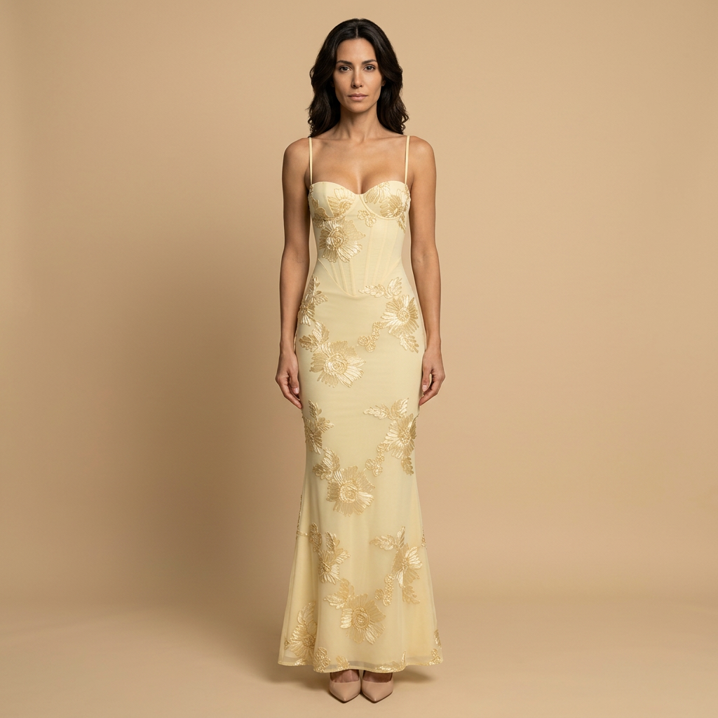 Gala Jurk Zeemeermodel met Corset en 3D Bloemenapplicaties op Tule