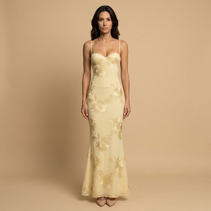 Gala Jurk Zeemeermodel met Corset en 3D Bloemenapplicaties op Tule