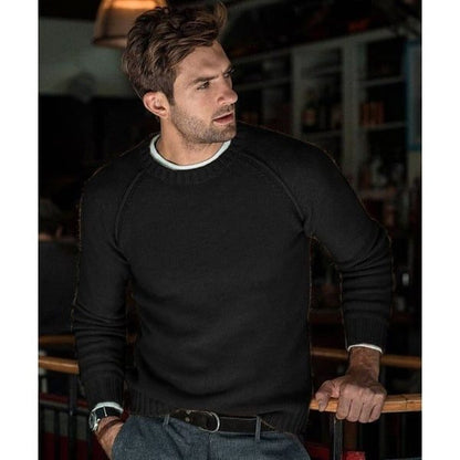Gebreide Crew Neck Trui met Lange Mouwen voor Heren - Zwart