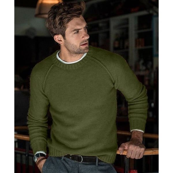 Gebreide Crew Neck Trui met Lange Mouwen voor Heren - Groen