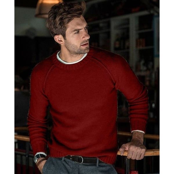 Gebreide Crew Neck Trui met Lange Mouwen voor Heren - Rood