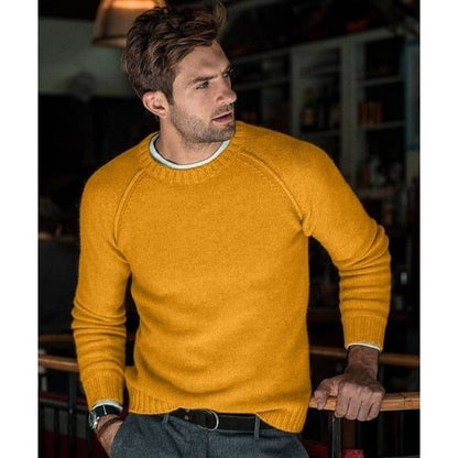 Gebreide Crew Neck Trui met Lange Mouwen voor Heren - Geel