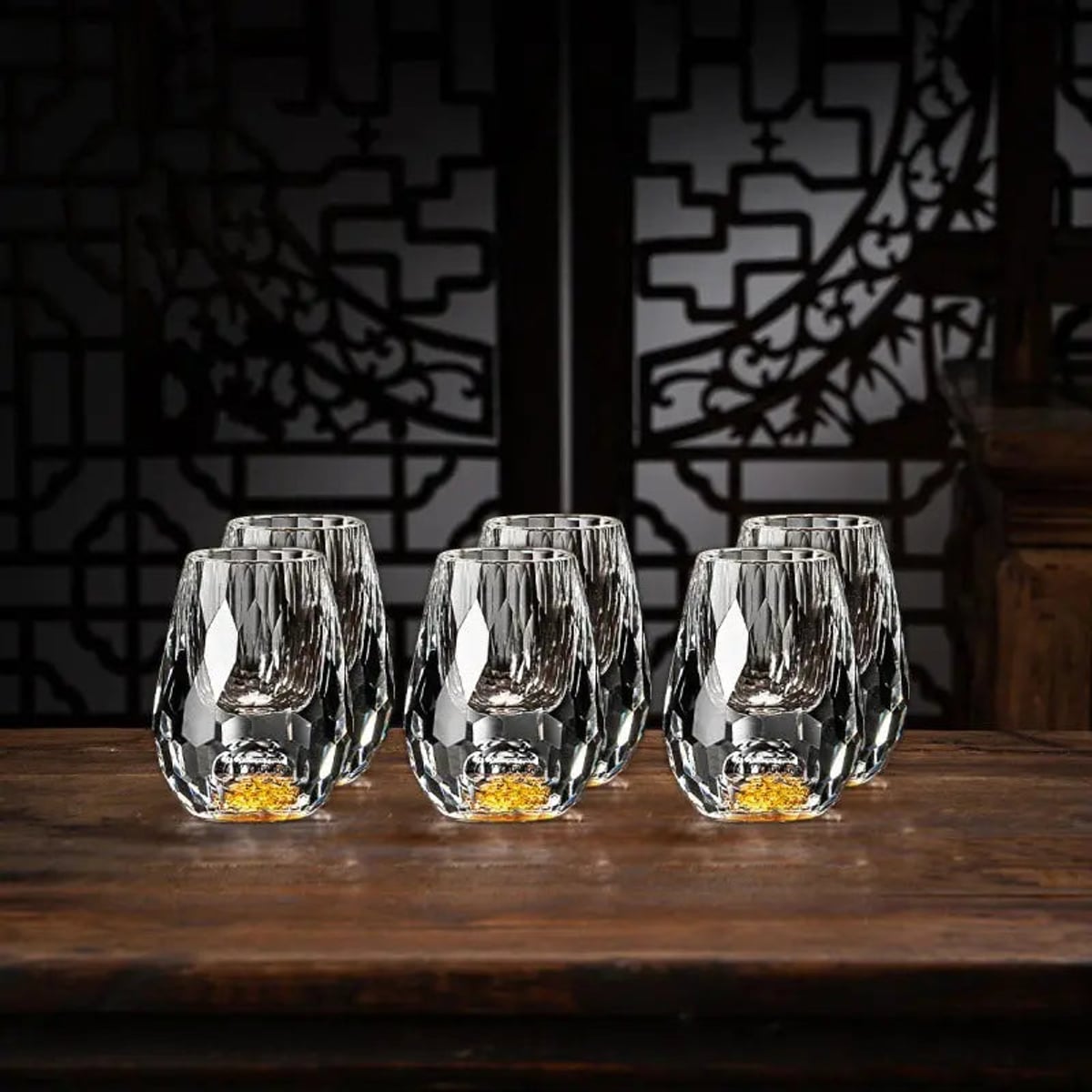 gold flake faceted whisky glasses