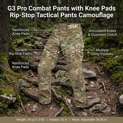 G3 Pro Combat Pants with Knee Pads Rip-Stop Tactical Pants Camouflage – product view 3 | Great Lakes Outdoor