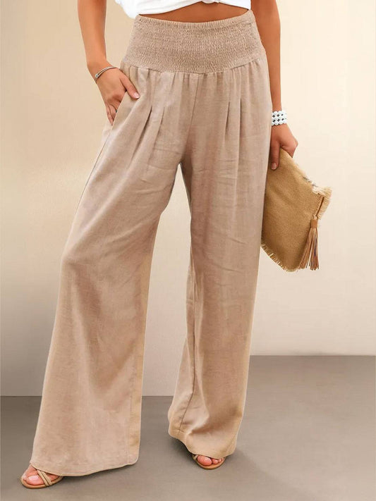 Dames Wide Leg Broek Hoge Taille met Smockdetail