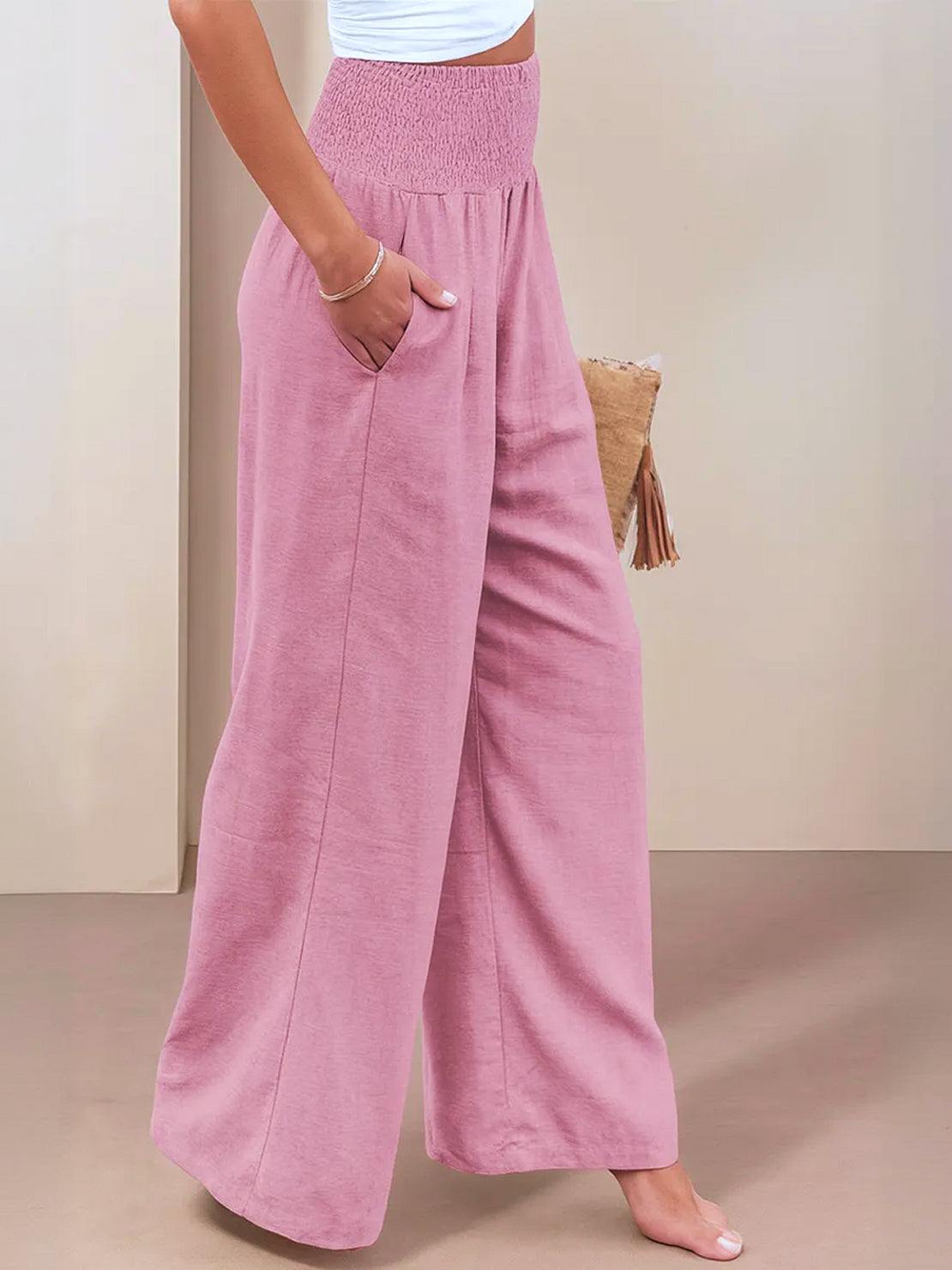 Dames Wide Leg Broek Hoge Taille met Smockdetail