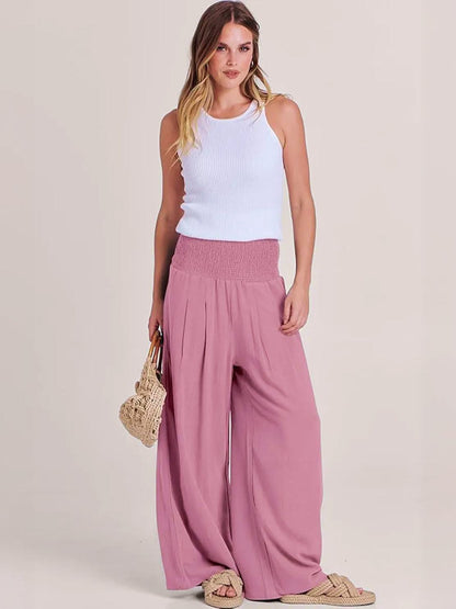 Dames Wide Leg Broek Hoge Taille met Smockdetail