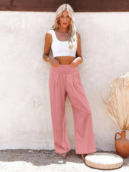 Dames Wide Leg Broek Hoge Taille met Smockdetail