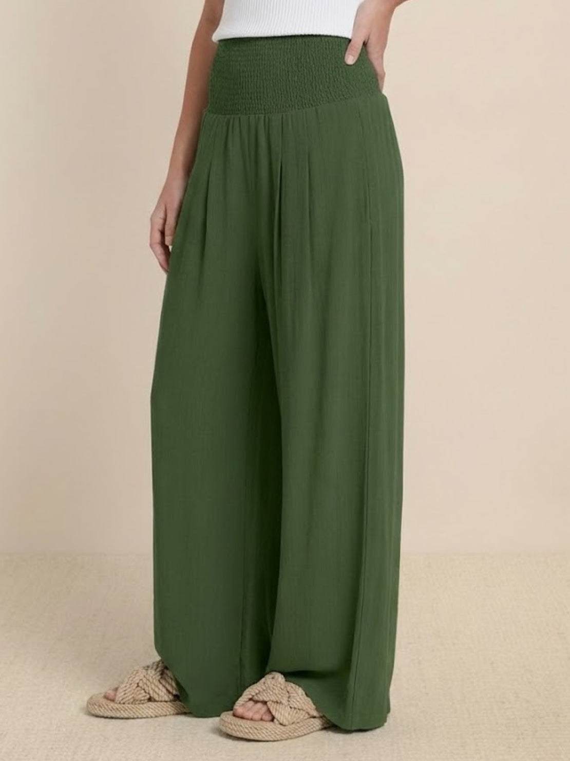 Dames Wide Leg Broek Hoge Taille met Smockdetail