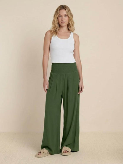Dames Wide Leg Broek Hoge Taille met Smockdetail