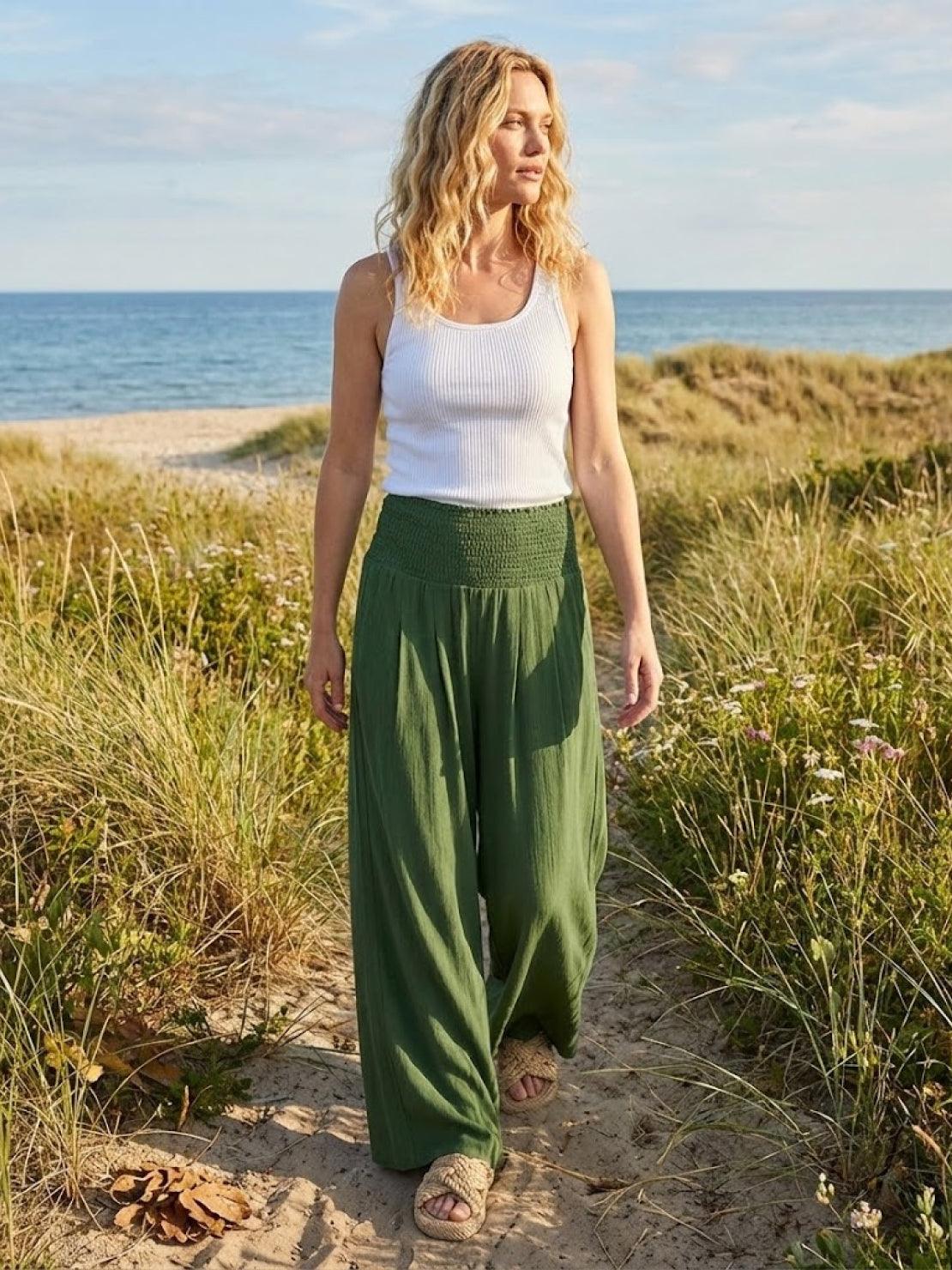 Dames Wide Leg Broek Hoge Taille met Smockdetail