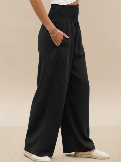 Dames Wide Leg Broek Hoge Taille met Smockdetail