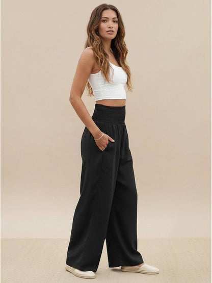 Dames Wide Leg Broek Hoge Taille met Smockdetail