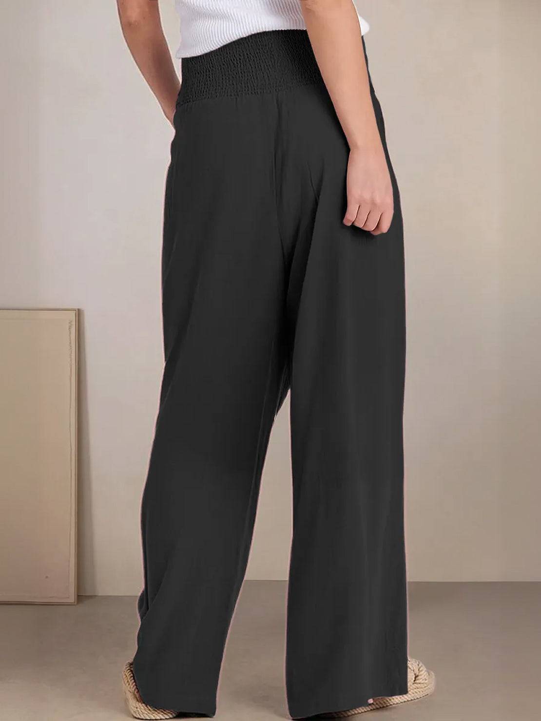 Dames Wide Leg Broek Hoge Taille met Smockdetail