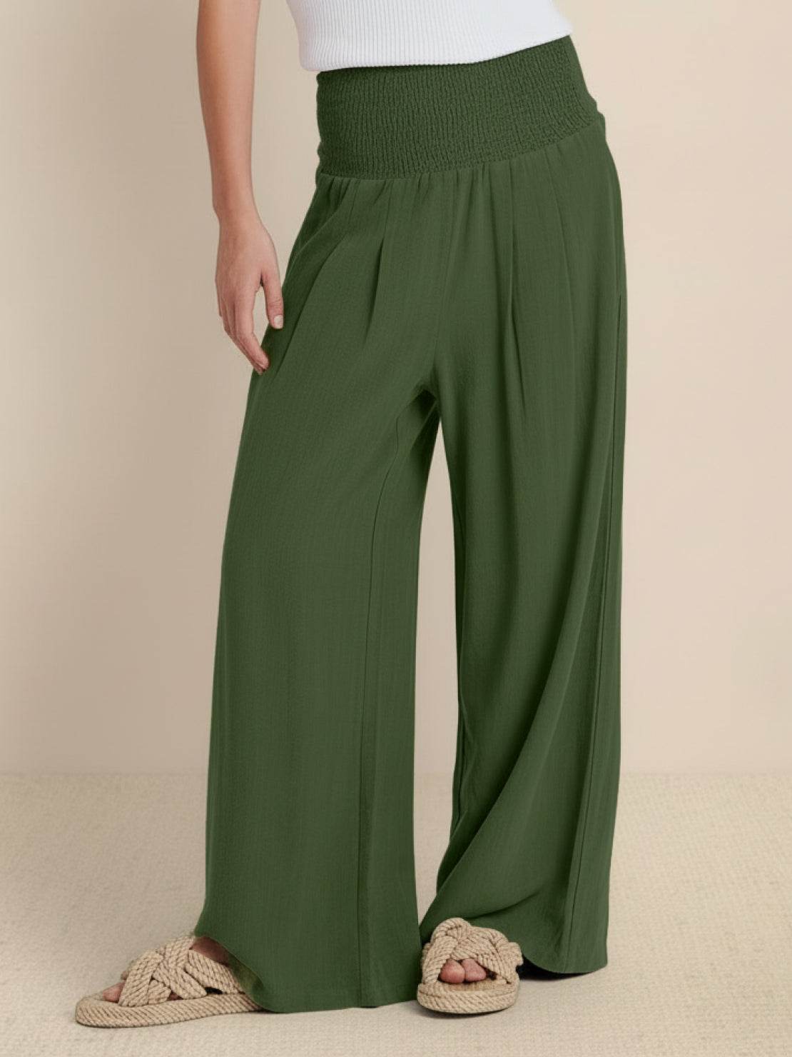 Dames Wide Leg Broek Hoge Taille met Smockdetail