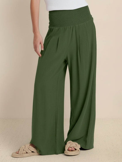 Dames Wide Leg Broek Hoge Taille met Smockdetail
