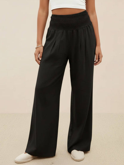 Dames Wide Leg Broek Hoge Taille met Smockdetail