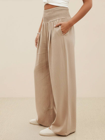 Dames Wide Leg Broek Hoge Taille met Smockdetail