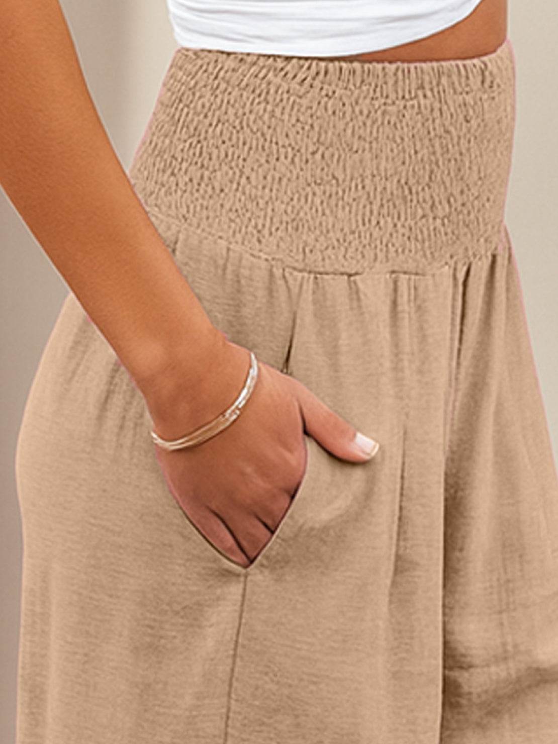 Dames Wide Leg Broek Hoge Taille met Smockdetail