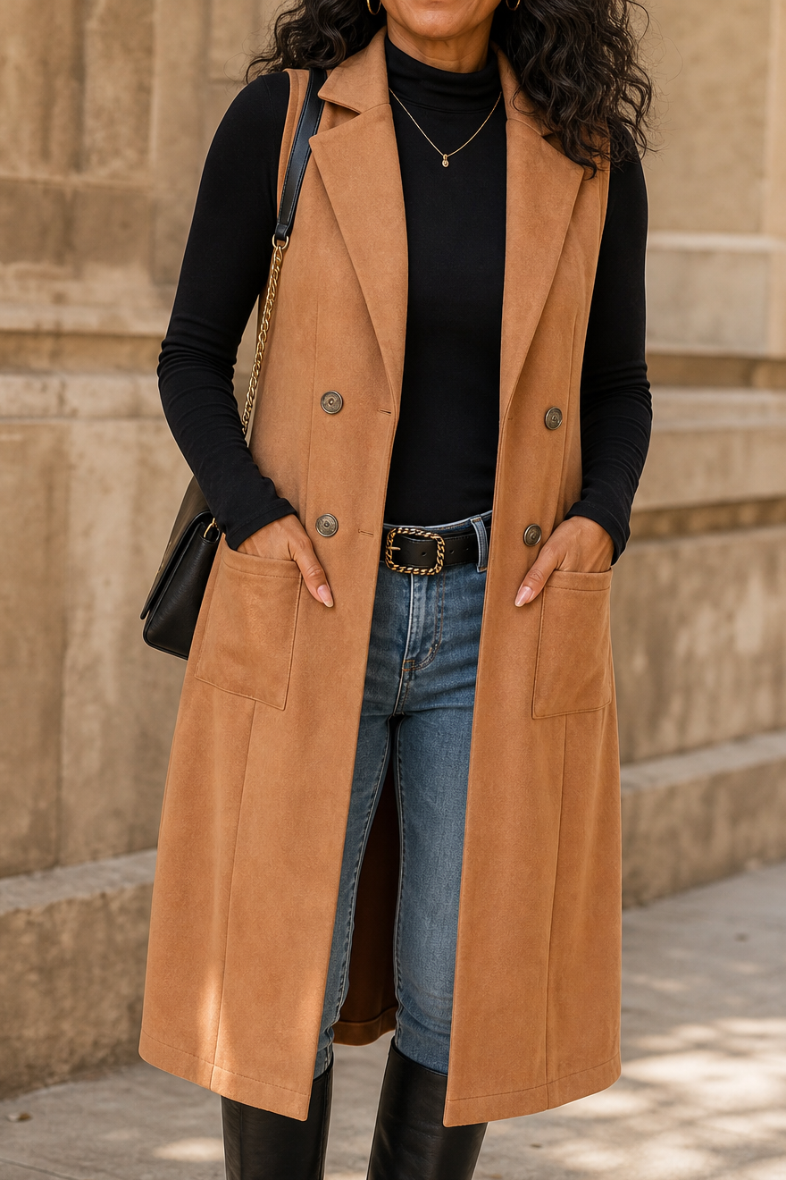 Dames Lang Vest Mouwloos Open Front - Gilet
