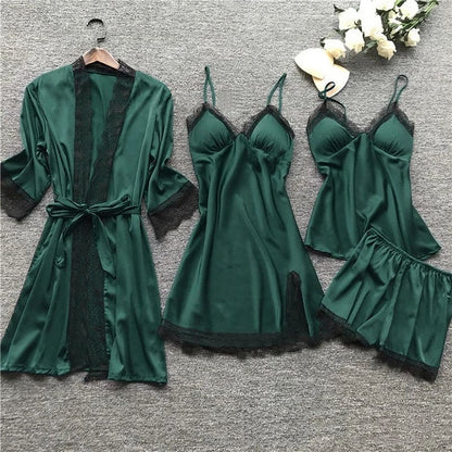 Dames Satijnen Pyjama Set met Kant