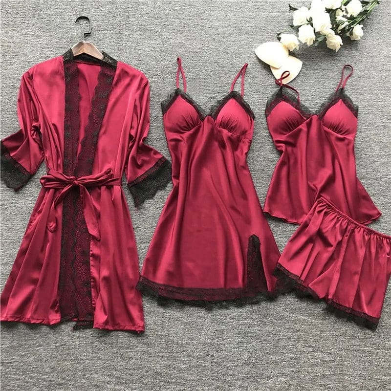 Dames Satijnen Pyjama Set met Kant