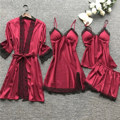 Dames Satijnen Pyjama Set met Kant