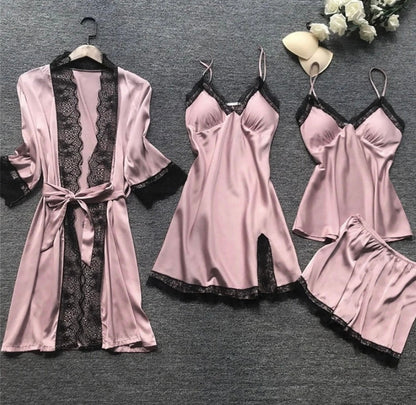 Dames Satijnen Pyjama Set met Kant