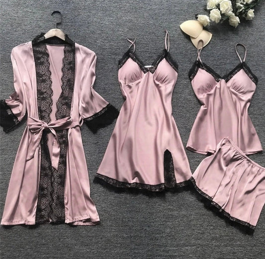 Dames Satijnen Pyjama Set met Kant