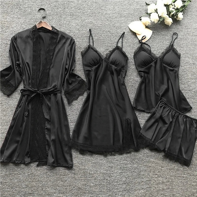 Dames Satijnen Pyjama Set met Kant