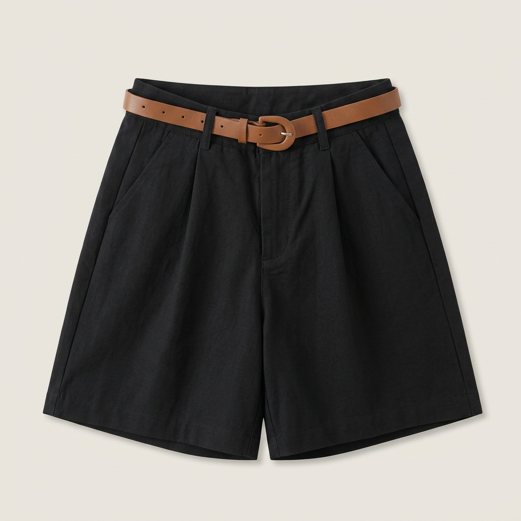 Dames Linnen Short met Hoge Taille en Riem