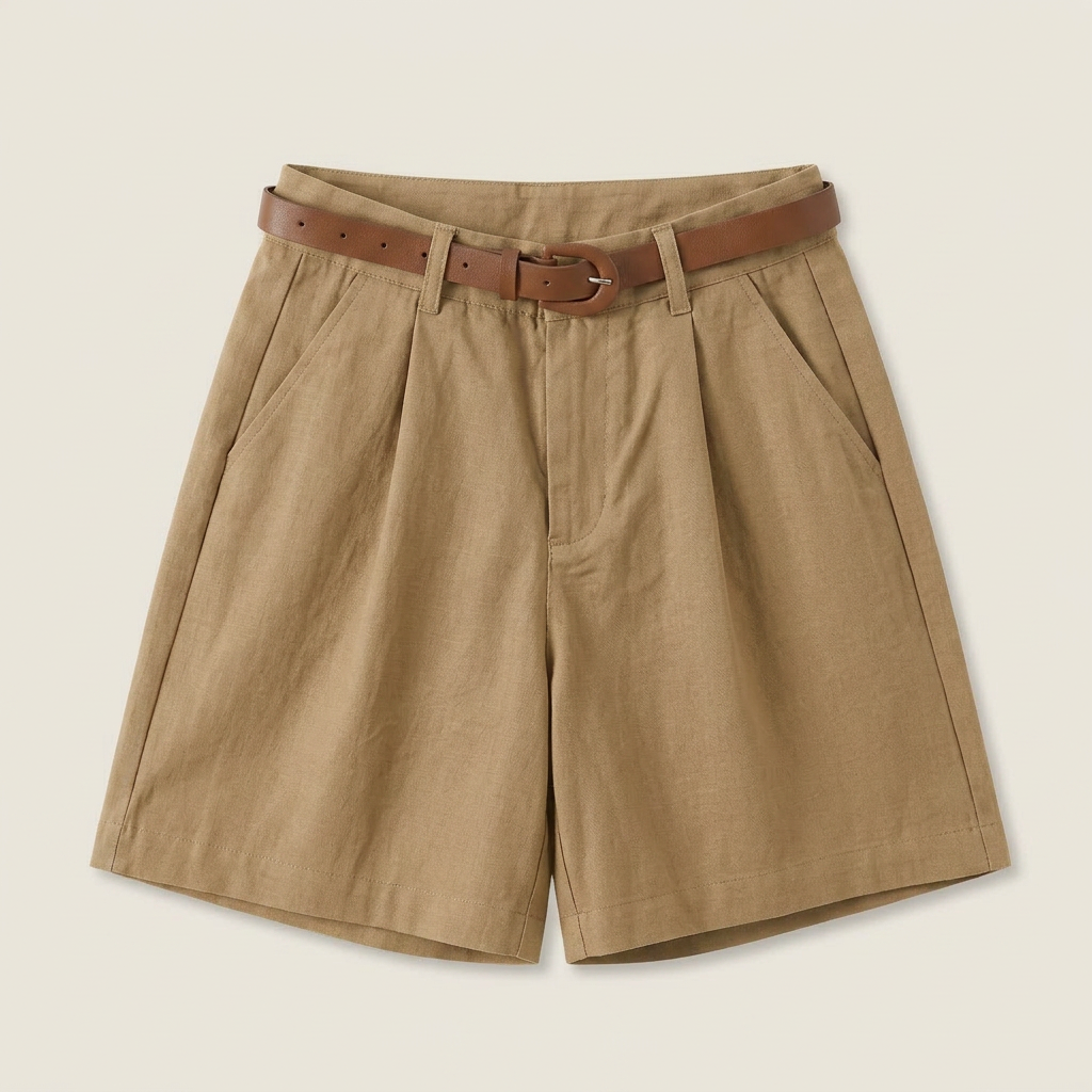 Dames Linnen Short met Hoge Taille en Riem