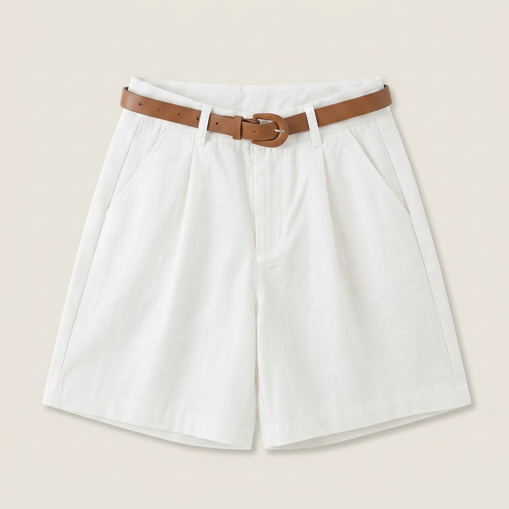 Dames Linnen Short met Hoge Taille en Riem