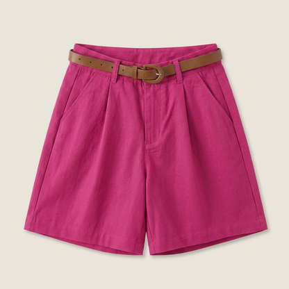 Dames Linnen Short met Hoge Taille en Riem