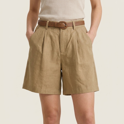 Dames Linnen Short met Hoge Taille en Riem