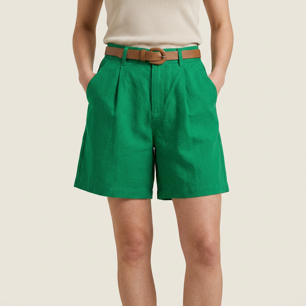 Dames Linnen Short met Hoge Taille en Riem