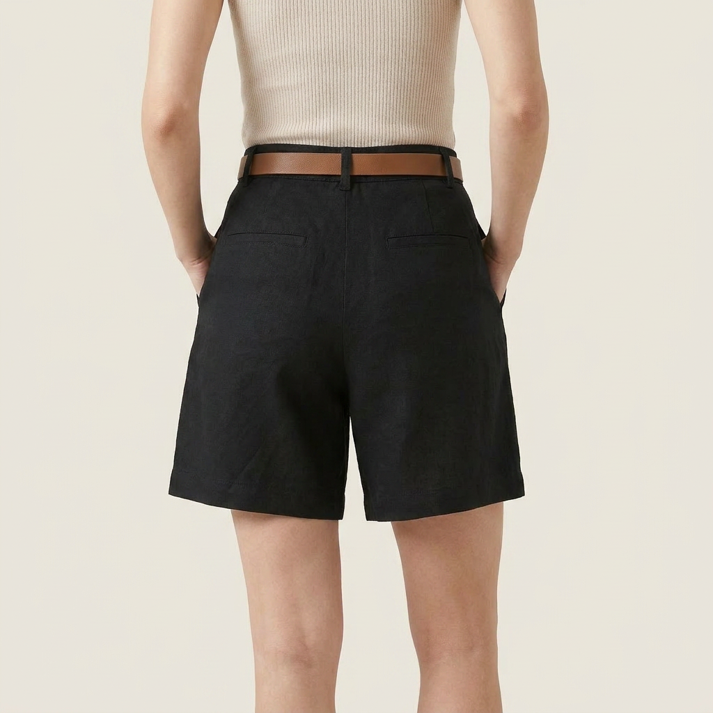 Dames Linnen Short met Hoge Taille en Riem