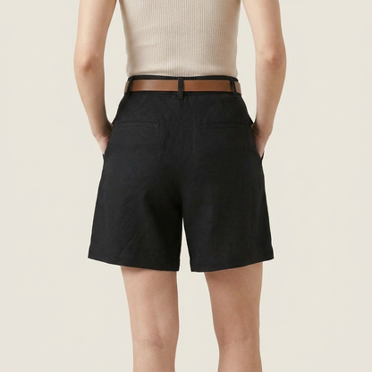 Dames Linnen Short met Hoge Taille en Riem