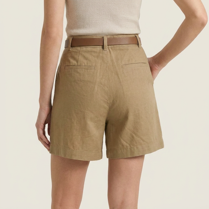 Dames Linnen Short met Hoge Taille en Riem